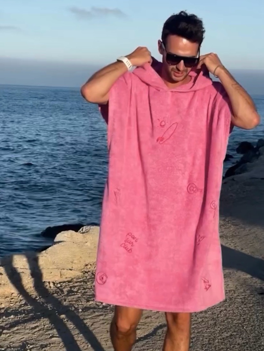 Pari Sun Club x Leslie Jolina Embroidered Toweling Hoodie Pink Surfers Adult OS